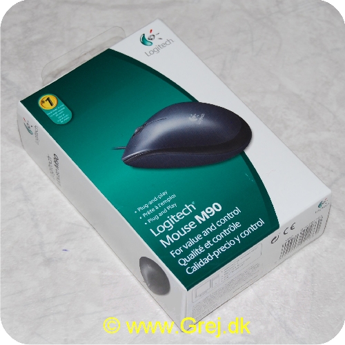 5099206021860 - Logitech Mouse M90 Optisk mus med kablet USB tilslutning. I farven Grå/sort. lille let mus liget til at slutte til ens PC eller bærbar.