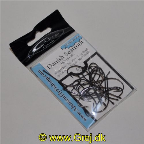 5704011017570 - Danish Seatrout  kroge - Lige øje - Lang special bend - Sort - 20stk - Str. 6