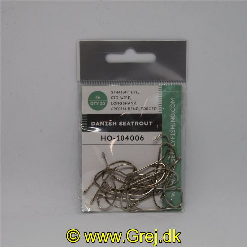 5704041017571 - Danish Seatrout - Straight eye, Std. Wire, Long Shank, Special Bend, Forged - Chrome - 20 stk - Str. 6