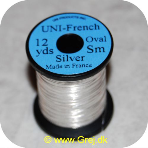 5704041100600 - UNI French Oval # S - Silver - 12 yards - Ekstra stærk overfladebehandlet "Fransk" tinsel