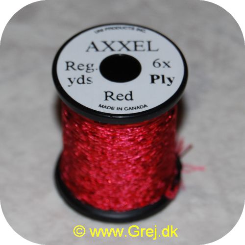 5704041100860 - Axxel tråd - Rød - Reg. yards  - 6x Ply - Vævet tinsel - Giver fine skinnende kroppe