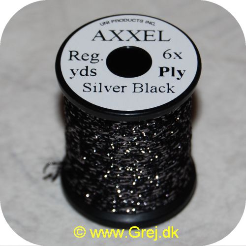5704041100952 - Axxel tråd - Silver & Black - Reg. yards  - 6x Ply - Vævet tinsel - Giver fine skinnende kroppe