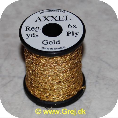 5704041100976 - Axxel tråd - Gold - Reg. yards  - 6x Ply - Vævet tinsel - Giver fine skinnende kroppe