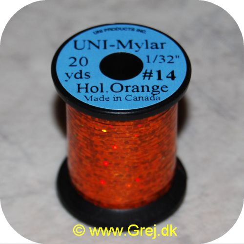5704041101560 - UNI Mylar Flat Tinsel Holo Orange - 20 yards - # 14 - Ekstra stærk tinsel - Holografisk Orange
