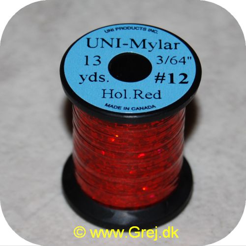 5704041101652 - UNI Mylar Flat Tinsel Holo Rød - 13 yards - # 12 - Ekstra stærk tinsel - Holografisk Rød