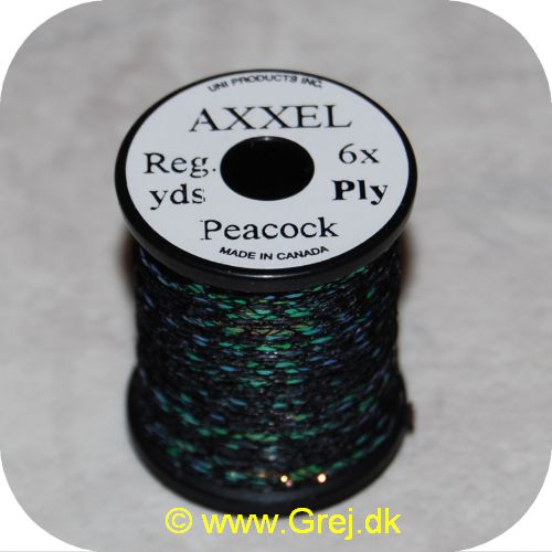 5704041101720 - Axxel tråd - Peacock - Reg. yards  - 6x Ply - Vævet tinsel - Giver fine skinnende kroppe