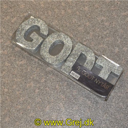 5704777040522 - Bogstaver til at stille på feks. hylder kan danne teksten "GODT NYTÅR" i Sølvglimmer