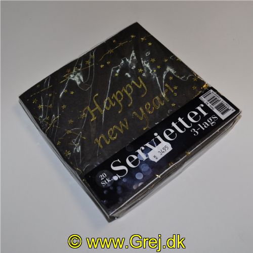 5704777045879 - 20 stk. servietter (Ass. modeller) - 4 forskellige pakker - Skiv evt. i kommentar feltet hvilken du ønsker.
<BR>
<LI>Hvid med sølv pletter</LI>
<LI>Sort med guldsplat</LI>
<LI>Sort med stjerner og Happy New year tekst</LI>
<LI>Sort med sølvsplat</LI>