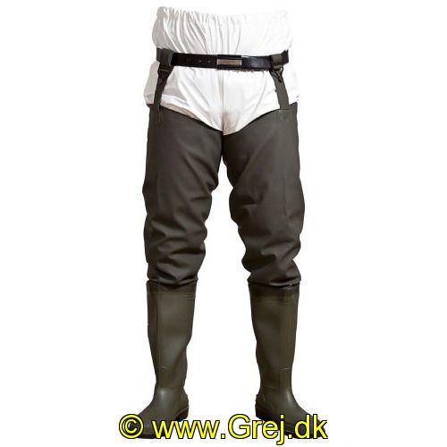 5706219094797 - WADERS SKRIDTSTØVLE Str. 43
Skridtlængde str. L – 96 cm
600 gr. PVC/polyester
Vandsøjle: mm H2O: > 13.000 mm
Lange Dunlop støvler
Seler med knapspænde