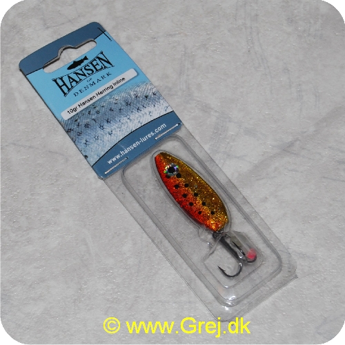 5706301424204 - Hansen Herring Inline 10g - 4,5 cm - Messina - Rød/gul m/ sorte prikker