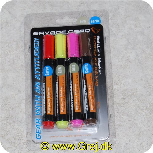 5706301488114 - Smart kit med 4 vandfaste marker tusher til at give dine shads eller softbaits det sidste "toutch"!-Meget effektivt til at give dine gummidyr et hug-punkt eller til at få en neutral farve shads til at blive til noget spændende - Rød og brun med duft af Garlic - Gul og pink med duft af Anis 
Der er 4 stk. marker tusher pr pakke.