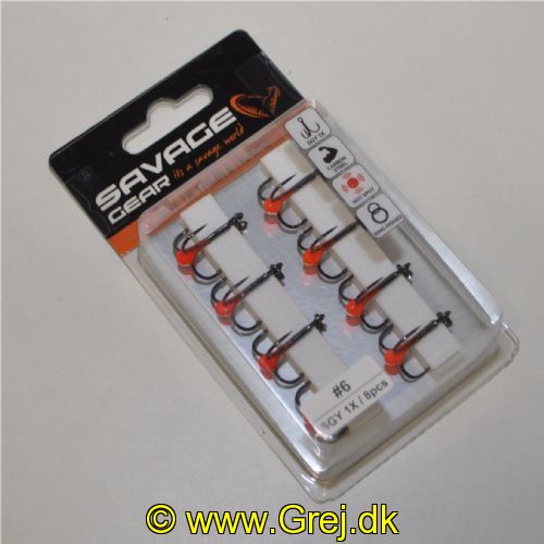 5706301723338 - Savage Gear trekroge - Model SGY 1X - Str. 6 - 8 stk. - Hot Spot (Hug punkt) - Ring Rigged