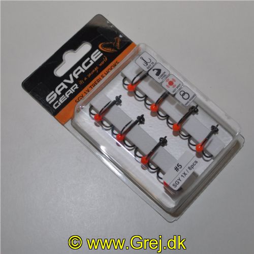 5706301723345 - Savage Gear trekroge - Model SGY 1X - Str. 5 - 8 stk. - Hot Spot (Hug punkt) - Ring Rigged
