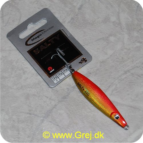 5707461330930 - Magic Minnow wobler - Salty - 12 gram - Orange/gul - Kystwobler - Monteret med skarp VMC krog - Aktive øjne - Forførende gang i vandet