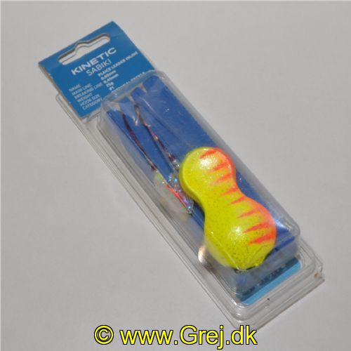 5707461356602 - Sabiki Fladfiskeske/Fladfiskerig 75g - Krog str. #1/0 - Main line: 0,6mm  - Farve: Yellow/Orange Tiger - Breaking line: 0,45mm
<BR><BR>Riggen er med 2 kroge og bundet op på et godt stykke skum. Som man fortsat kan opbevare riggen på - Med perler og spinneblad.