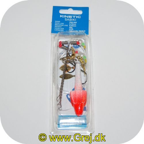 5707461356749 - Sabiki Pro Rig Fladfisk 40g med perler og ankerlod - Farve: Pearl Glitter/Red Target - Krogstr.: 2/0 - Main Line: 0.70mm - Braking line: 0,60mm