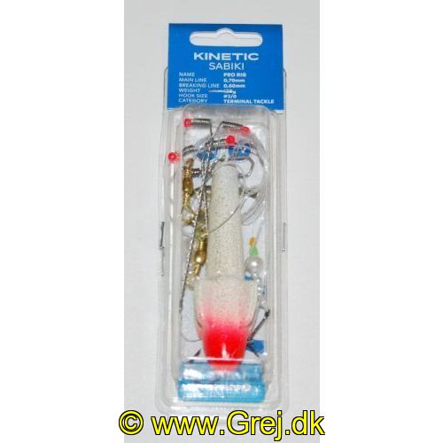 5707461356770 - Sabiki Pro Rig Fladfisk 120g med perler og ankerlod - Farve: Pearl Glitter/Red Target - Krogstr.: 2/0 - Main Line: 0.70mm - Braking line: 0,60mm