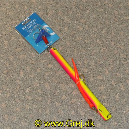 5707461372664 - Kinetic Torpedo 600g. med ophængerkrog med rød gummi - Farve: Orange/Gul.