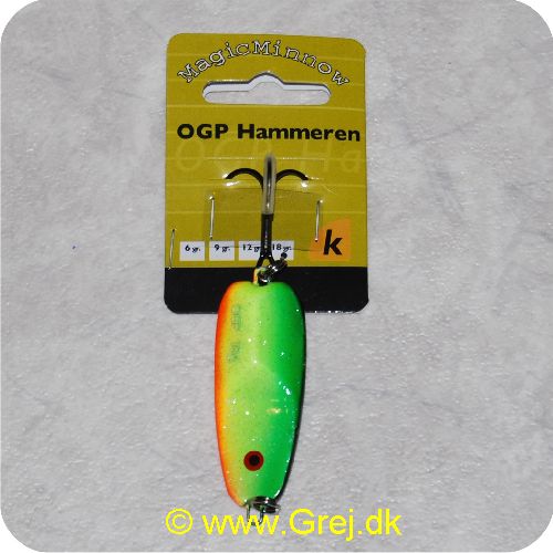 5707549233634 - MagicMinnow OGP Hammeren 18 gram - firetiger - Grøn/gul/orange/sort - 50mm - MM16309