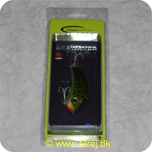 5707549247754 - Magic Minnow Seawaver - 60 gram - Grøn/sølv m/ sorte pletter - Med 2 VMC saltvandskroge - Jigges hen over bunden