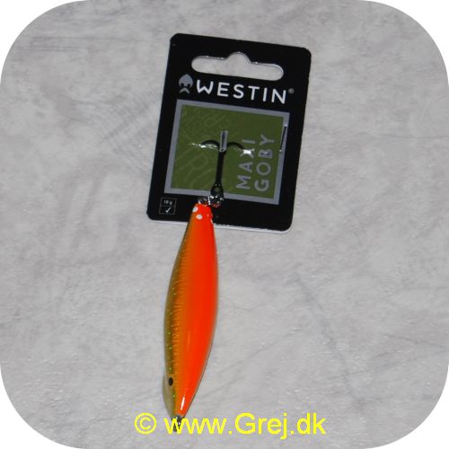 5707549257678 - Westin Maxi Goby 18 gram/7 cm - Synkende - GFR - Orange/guld/hvid - ABS plastic - Dobbelte springringe - Ultra sonic raslekugler - #5 VMC 9649BN trekrog 
        