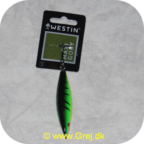 5707549257715 - Westin Maxi Goby 18 gram/7 cm - Synkende - Firetiger - Grøn/gul/orange - ABS plastic - Dobbelte springringe - Ultra sonic raslekugler - #5 VMC 9649BN trekrog 
        