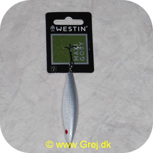 5707549257722 - Westin Maxi Goby 18 gram/7 cm - Synkende - Silver Albino - ABS plastic - Dobbelte springringe - Ultra sonic raslekugler - #5 VMC 9649BN trekrog 
        