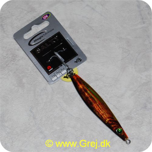 5707549267004 - Salty Magic Minnow - UV Real Goby - 18 gram - Brunlige aftegninger - Materiale: Plastik/zink - VMC Perma Steel krog - Lyser med UV lys i vandet