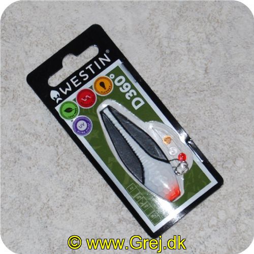 5707549272268 - Magic Minnow D360 grader - UV hottie - 10 gram - Jing Jang - Materiale: Zink - Hvid/Sort/rød - 5.5 cm lang - Den har en irregulær aktion i vandet. som tiltrækker fiskene - lyser i vandet