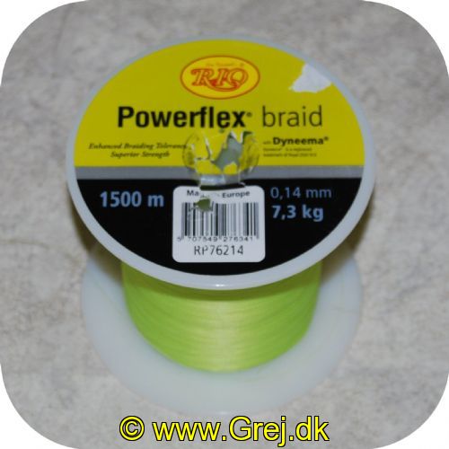 5707549276341 - Rio Powerflex Braid fletline - 0.14mm - 7.3kg - Fluo grøn - 1,5 kr pr meter - Vælg antal meter - RP76214