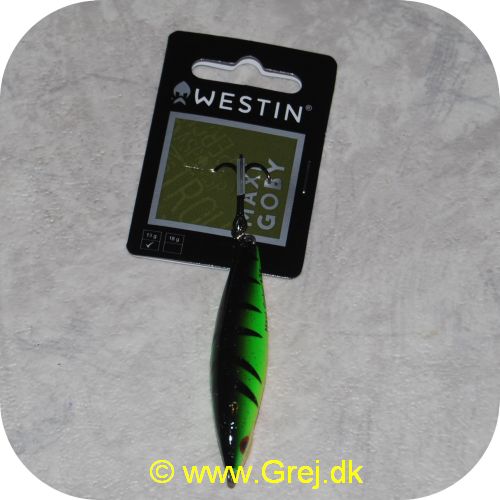 5707549318423 - Westin Maxi Goby 13 gram/6 cm - Synkende - Firetiger - Grøn/gul/orange - ABS plastic - Dobbelte springringe - Ultra sonic raslekugler - #5 VMC 9649BN trekrog 
        