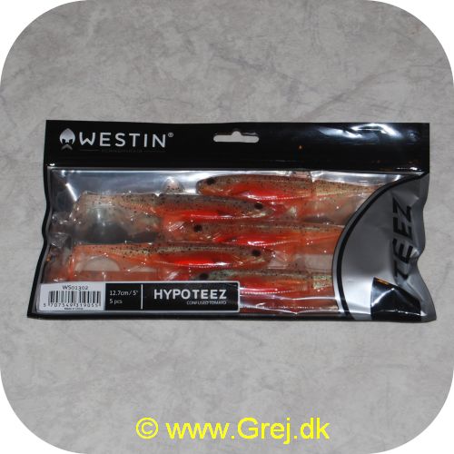 5707549319055 - Westin HypoTeez (Paddle Tail) 12.7cm - 5 stk - Confused Tomato - Stor flexibilitet - Realistiske øjne - Meget aktiv svømmehale - Håndmalede farvedetaljer - En genial Gummifisk til Sandart og lignende