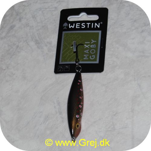 5707549322024 - Westin Maxi Goby 13 gram/6 cm - Synkende - Actic Char - Brunlig/rød med hvid/røde pletter - ABS plastic - Dobbelte springringe - Ultra sonic raslekugler - #5 VMC 9649BN trekrog 
        