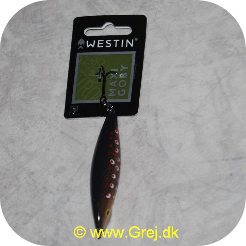 5707549322055 - Westin Maxi Goby 18 gram/7 cm - Synkende - Actic Char - Brunlig /rød med hvid/røde pletter - ABS plastic - Dobbelte springringe - Ultra sonic raslekugler - #5 VMC 9649BN trekrog 
        