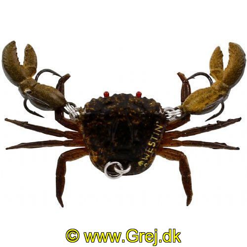 5707549332504 - Westin Coco The Crab - 20mm - 6 gram. 
Ver forsigtig ved montage af krebsen. Den er så naturtro at man regner med at kløerne vil bevæge sig. Den ligner en naturlig krebs på punkt og prikke. Det skyldes at en rigtig krabbe blev sat op på en 3D-scanner og efterfølgende er den blevet farve optimeret. 
Coco the Crab tilbyder man best på bunden og i midten af vandet. Løfter den med små bevægelser kort op så den får de ægte svømme bevægelser som en ægte krebs. 
Kroppen er vægtbelastet så den altid vender rigtigt rundt.
Coco er perfekt til fersk og saltvand.
Vi selv har prøvet agnen med stor glæde.
Kroge 2stk Owner® ST-36BC #14
Massiv krop af ABS 
Tungsten i maven (blyfri) perfekt afbalanceret så den altid lander på maven
Kløerne er af skum
(Life-Like-Lure) 
Naturtro - håndmalet
halvbløde ben
