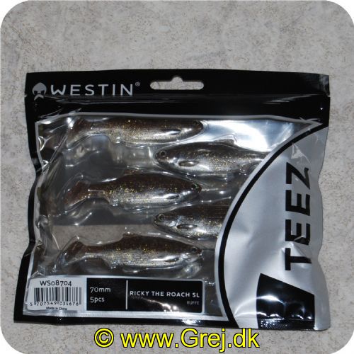 5707549334676 - Westin Ricky the Roach SL Teez - Soft Bait 7 cm - 5 stk - Ruffe - Jig Style - Med aktive øjne - Optimeret super soft flexibilitet - God action shad hale