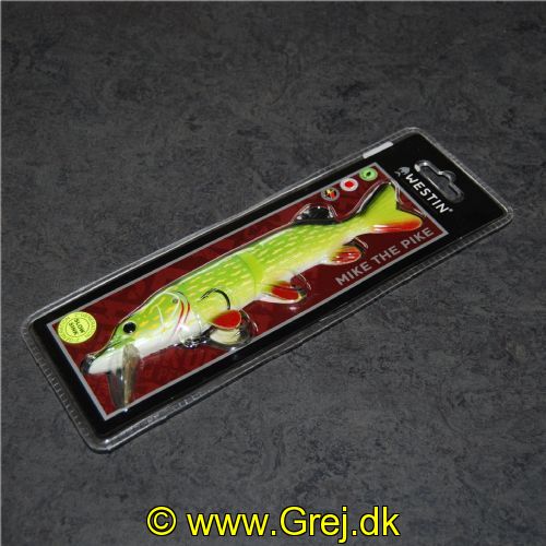 5707549416952 - Westin Mike The Pike - 20 cm - 70 gram - Slow Sinking Pike - Mike the Pike er en meget gennemtænkt wobler / gummifisk til geddefiskeri. Hovedet er lavet i hård plast. Alt bagved hovedet er lavet i gummi for at give den bedste naturlige bevægelse i vandet. Gummifiskdelen er udskiftelig. hvis du ønsker at prøve at fiske med en anden farve eller hvis en stor gedde bider halen over.

Mike The Pike har en stærk japansk trekrog i str. 2 ved kroppen og mulighed for at montere en stingertråd på øjet ved hovedet. Skeen får den til at køre i en dybde mellem 1-3 meter. Når du holder pause ved indspinning. flyder wobleren langsomt op mod overfladen. 