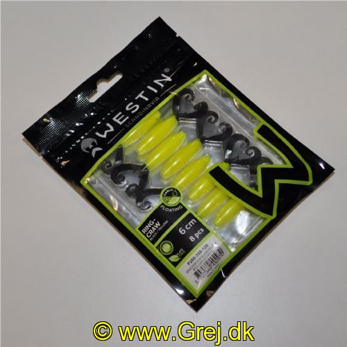 5707549492970 - Westin Ring-Craw - Floating - 8 stk - 6cm - Black/Yellow (Sort/Gul) - Duft: Garlic/Cheese (Hvidløg/Ost)
