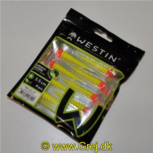 5707549493090 - Westin Greedy Worm - Floating - 8 stk - 5,5cm - Orange/Yellow - Duft: Garlic/Cheese (Hvidløg/Ost)