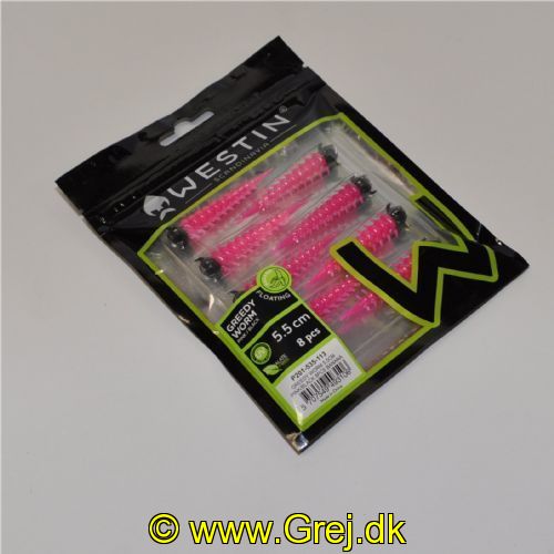 5707549493106 - Westin Greedy Worm - Floating - 8 stk - 5,5cm - Pink/Black (Lysserød/Sort) - Duft: Banana (Banan)