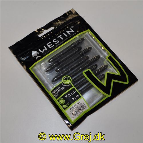 5707549493946 - Westin Nightcrawler - Floating - 8 stk - 7,5cm - Black/Sort - Duft: Garlic/Cheese (Hvidløg/Ost)