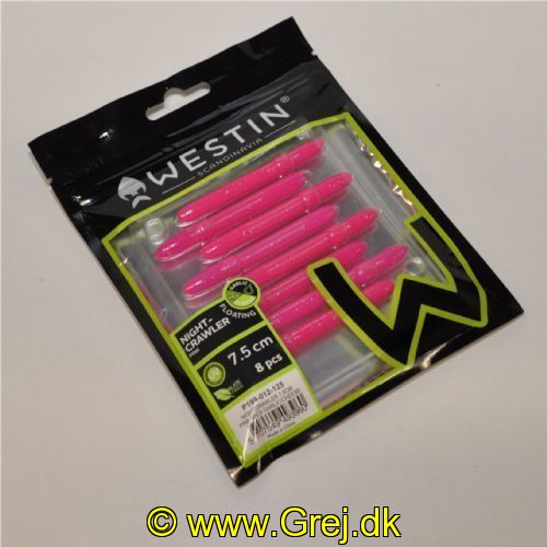 5707549493960 - Westin Nightcrawler - Floating - 8 stk - 7,5cm - Pink - Duft: Garlic/Cheese (Hvidløg/Ost)