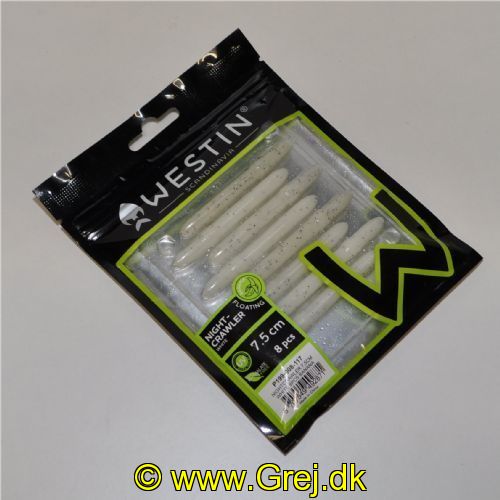 5707549493991 - Westin Nightcrawler - Floating - 8 stk - 7,5cm - Baby Blue - Duft: Garlic/Cheese (Hvidløg/Ost)