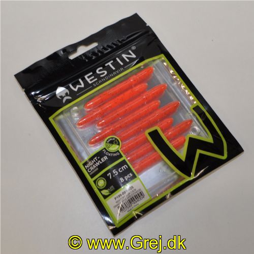 5707549494004 - Westin Nightcrawler - Floating - 8 stk - 7,5cm - Orange - Duft: Garlic/Cheese (Hvidløg/Ost)