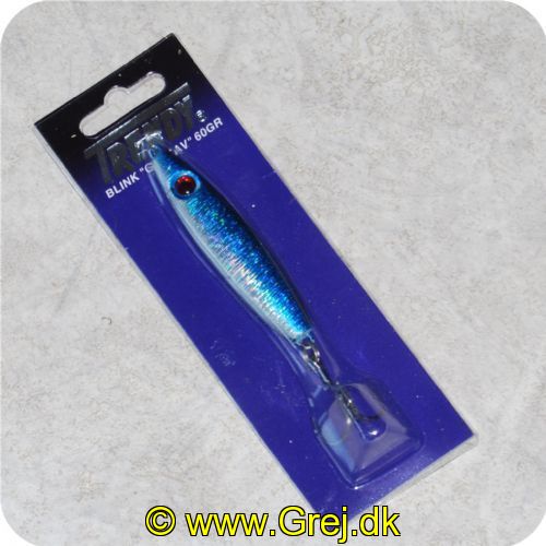 5707614418621 - Trendy blink Gustav 60g blå/sølv holografisk
Dette blink er faktisk en pirk som er perfekt til pighvar og alm. havfiskeri.