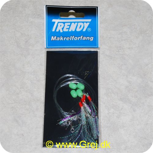 5707614564205 - Trendy Makrelforfang - 4 kroge med grønne perler og grønlig tinsel med ekstra tyk pink tråd