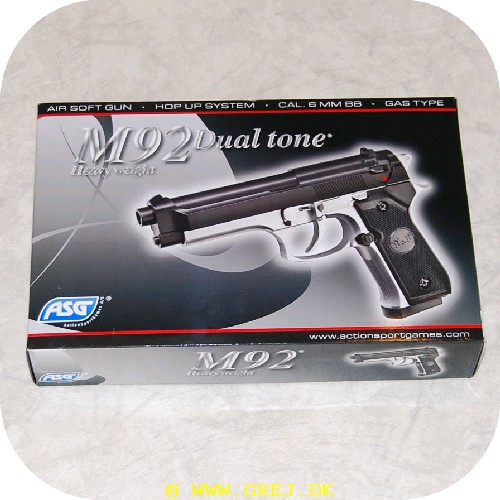 5707843001670 - Pistol M92F - Type: Gas - Vægt 775 gram - Skyder ca. 76m/sek. - Cal. 6 mm - Plads til 21 skud i magasin.<BR>
Farve: Sort/Sølv<BR>
<BR>
Der medfølger en lille pose med skud.<BR>
HUSK: Der er ingen gas med så bestil også en flaske af det.<BR>
M92F er som FS modellen en af de mest udbredte pistoler i det amerikanske forsvar. og et yndet våben i en lang række actionfilm.<BR>Meget populært Hardball våben.<BR>
<BR>
Se mere tilbehør og store flasker med kugler i undermenuen : Hardball - Airsoft tilbehør<BR>
<BR>
ASG laver hardball våben i meget høj kvalitet. de er lavet efter tegningerne fra de originale våben og med licens fra de originale våben fabrikanter så alt er tilpasset virkligheden så meget som overhovedet muligt.<BR>
Tag ikke fejl af denne fabrikat og de mange *Plastic* Hardball våben producenter som ikke kan holde. Denne fabrikat giver garanti på produkterne og er blandt markedets bedste.<BR>
<BR>
Disse våben må kun sælges til personer over 18 år. Du accepter ved bestilling at du er over 18 år.