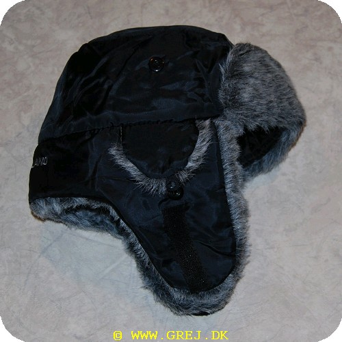 5708389153540 - Korea mis hat - 61 cm - sort med grålig plys - Med øreklapper og øreventil - Meget varm