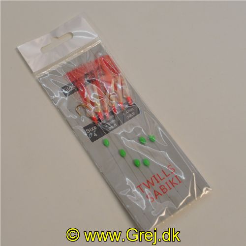 5744003780112 - Twills Sabiki Makrelrig med 6 kroge med skjold og røde hår med flash - Krog str. 4