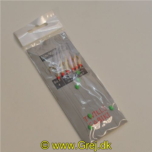 5744003780129 - Twills Sabiki Makrelrig med 6 kroge med skjold og hvide hale med flash - Krog str. 4